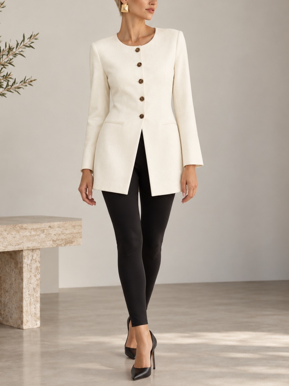 Old Navy Linen Blend Long Blazer in Cream Size M